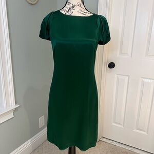 Banana Republic Silk Emerald Cocktail Dress | Size 2 | Puff Sleeves |Like New